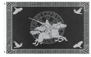 A mockup of the custom flag 'Odin Pagan flag' on a white background