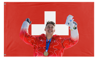 A mockup of the custom flag 'F. Von Allmen flag' on a white background