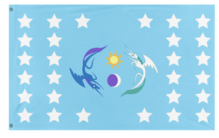 A mockup of the custom flag 'Kingdom of Equestria flag' on a white background