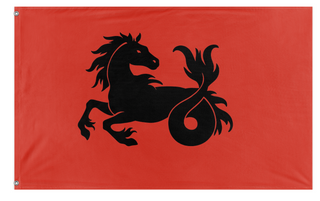 A mockup of the custom flag 'Crimson Courser flag' on a white background