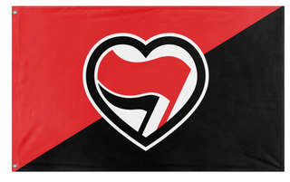 A mockup of the custom flag 'Antifa Love Flag' on a white background