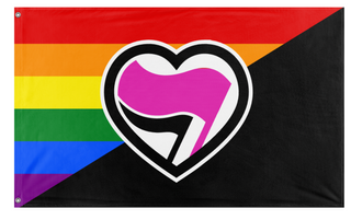 A mockup of the custom flag 'Antifa Pride flag' on a white background