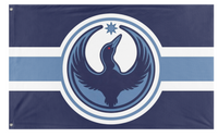 A mockup of the custom flag 'Rebel Loon flag' on a white background