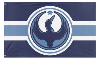 A mockup of the custom flag 'Rebel Loon flag' on a white background