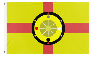 A mockup of the custom flag 'Melthas flag' on a white background