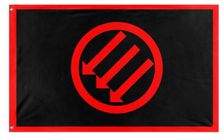 A mockup of the custom flag 'Iron Front with Red Border flag' on a white background
