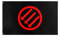 A mockup of the custom flag 'Iron Front Red on Black flag' on a white background