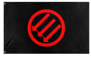 A mockup of the custom flag 'Iron Front Red on Black flag' on a white background