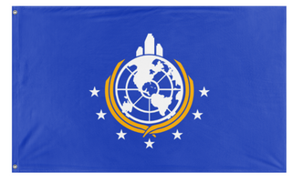 A mockup of the custom flag 'Super Earth flag' on a white background