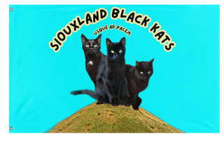 A mockup of the custom flag 'Siouxland Black Kats flag' on a white background