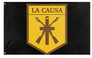 A mockup of the custom flag 'la causa' on a white background