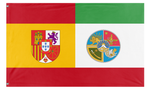A mockup of the custom flag 'Spanish-Persian Union flag' on a white background