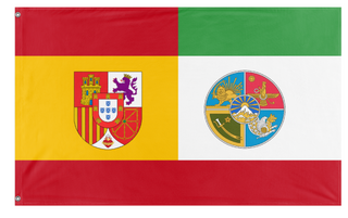 A mockup of the custom flag 'Spanish-Persian Union flag' on a white background