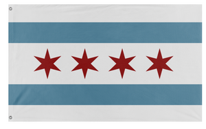 A mockup of the custom flag 'chicago flag' on a white background