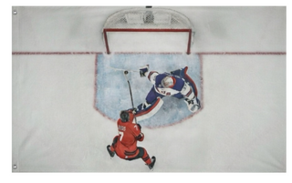 A mockup of the custom flag 'The save flag' on a white background