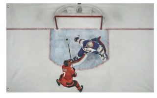 A mockup of the custom flag 'The save flag' on a white background