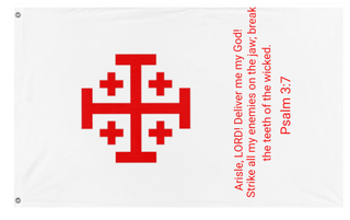 A mockup of the custom flag 'Psalm 3:7 flag' on a white background