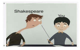A mockup of the custom flag 'shakespeare flag' on a white background