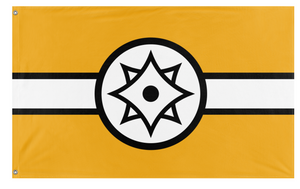A mockup of the custom flag 'Yevrasvobodnia flag' on a white background