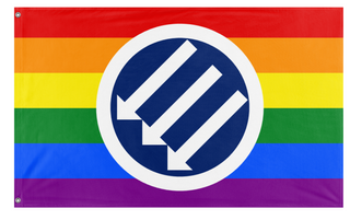 A mockup of the custom flag 'Iron Front Pride flag' on a white background