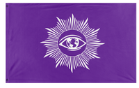 A mockup of the custom flag 'The Eye in the Light flag' on a white background