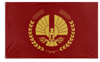 A mockup of the custom flag 'Flag of the United Districts of Panem' on a white background