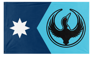A mockup of the custom flag 'MN State Loon Rebel Alliance flag' on a white background