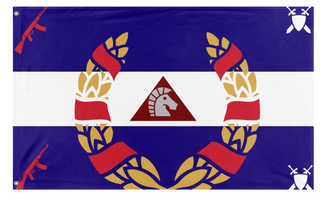A mockup of the custom flag 'Militar Forces Of Tricoslavy flag' on a white background