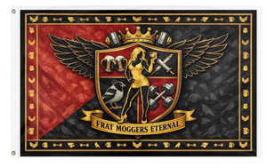A mockup of the custom flag 'Frat Castle flag' on a white background