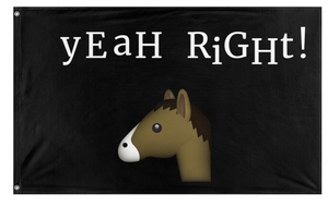 A mockup of the custom flag 'YEAH RIGHT flag' on a white background