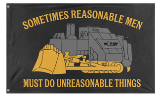 A mockup of the custom flag 'Soemtimes Reasonable Men Must Do Unreasonable Things flag' on a white background