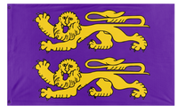 A mockup of the custom flag 'Two Lions on Purple flag' on a white background