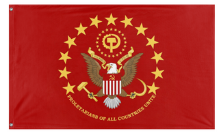 A mockup of the custom flag 'Communist Flag of the United States' on a white background
