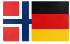 A mockup of the custom flag 'German and Norwegian Heritage flag' on a white background