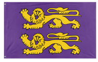 A mockup of the custom flag 'Purple Lions of Normandy flag' on a white background