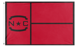 A mockup of the custom flag 'NC Canes flag' on a white background