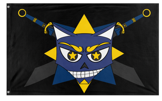 A mockup of the custom flag 'Rox Pirates flag' on a white background