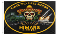 A mockup of the custom flag '3rd Fires flag' on a white background