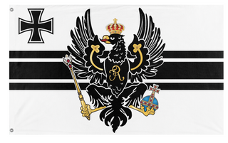 A mockup of the custom flag 'Prussian Redesign flag' on a white background