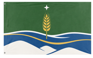 A mockup of the custom flag 'Mazomanie flag' on a white background