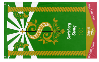 A mockup of the custom flag 'Sorteberg + Stong flag' on a white background