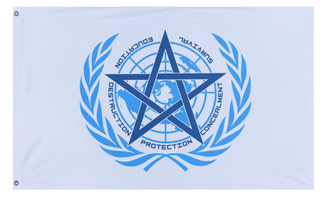 A mockup of the custom flag 'United Nations Global Occult Coalition flag' on a white background