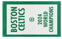 A mockup of the custom flag 'Boston Celtics 2024 World Championships flag' on a white background