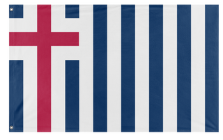 A mockup of the custom flag 'The Cross and Stripes flag' on a white background