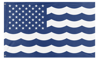 A mockup of the custom flag 'United States and Oceans of America flag' on a white background
