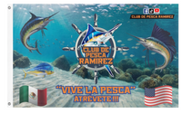 A mockup of the custom flag 'Club de Pesca Ramirez flag' on a white background