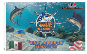 A mockup of the custom flag 'Club de Pesca Ramirez flag' on a white background