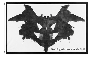 A mockup of the custom flag 'no evil flag' on a white background