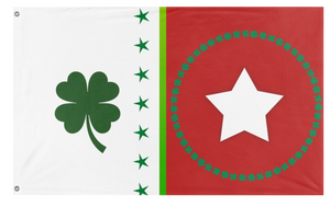 A mockup of the custom flag 'Cloverhillia flag' on a white background