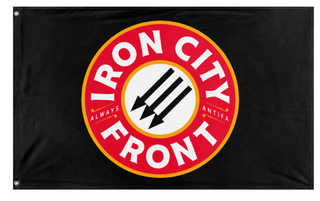 A mockup of the custom flag 'iron city flag' on a white background